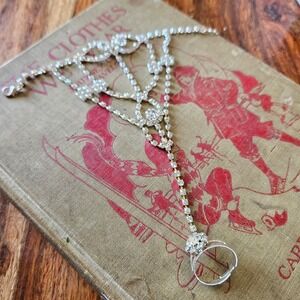 Silver Rhinestone Hand Chain Bracelet Slave Ring Finger Harness Clear Crystal